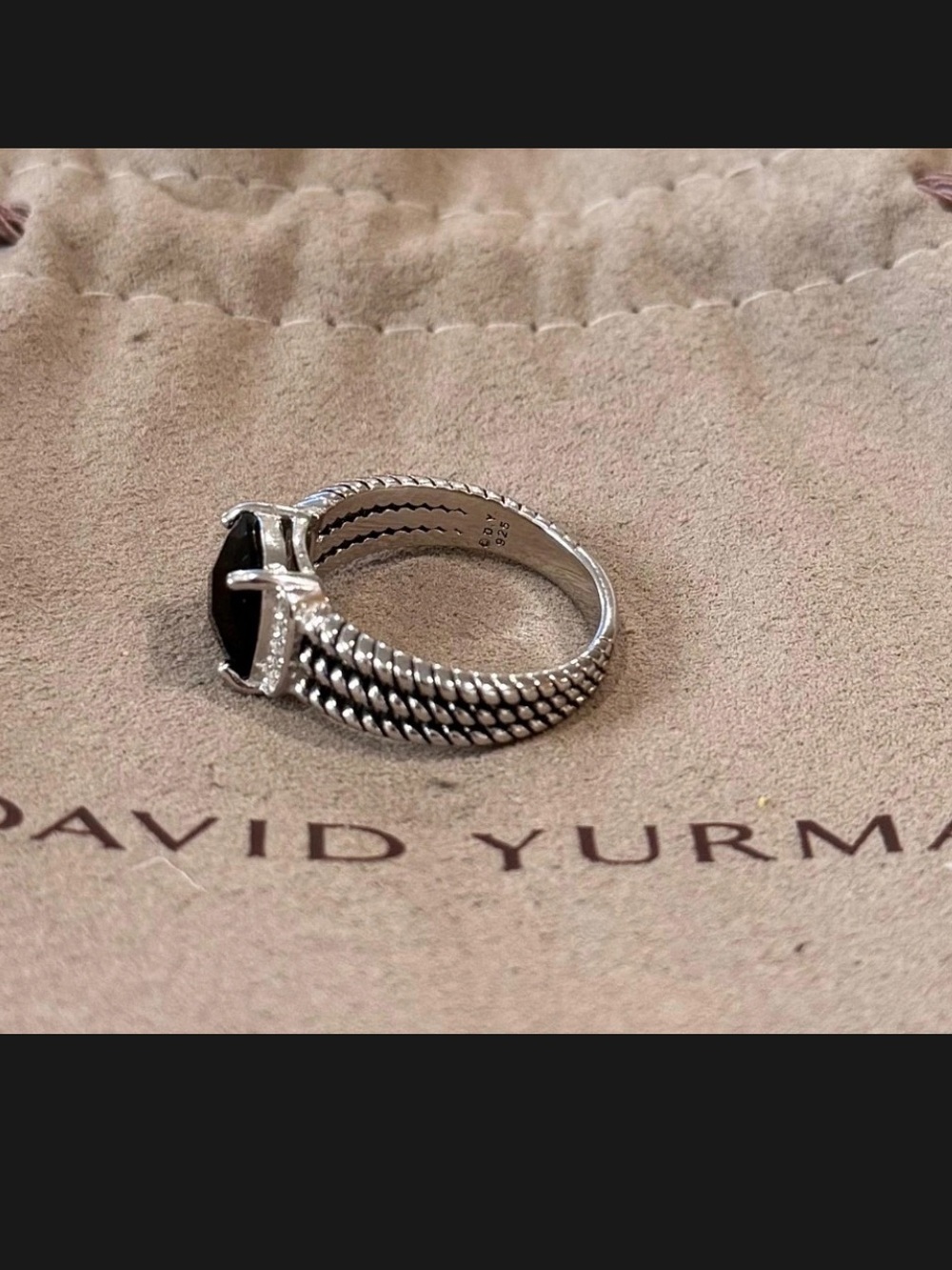 David Yurman Sterling Silver Black Onyx & Diamond Wheaton Ring Size 8 - Picture 4 of 7